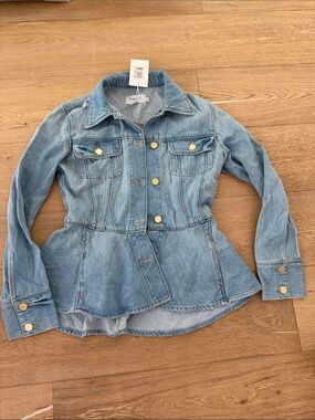 FRAME FLOUNCE Light Wash Denim Peplum Jacket XS